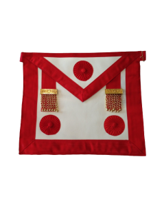 Tablier Maitre REAA Dos Rouge Cuir (Rite Ecossais Ancien et Accepté), pendeloques dorées