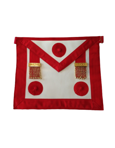 Tablier Maitre REAA Dos Rouge Cuir (Rite Ecossais Ancien et Accepté), pendeloques dorées