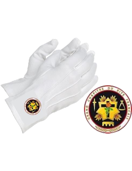Gants Blancs Brodés par Rite (REAA-RF-RY-RMM-RER-RE-GCRF)