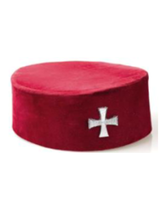 Chapeau Rouge de Chevalier du Temple brodé Croix Templière Blanche