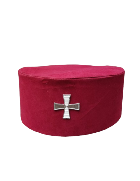 Chapeau Rouge de Chevalier du Temple brodé Croix Templière Blanche