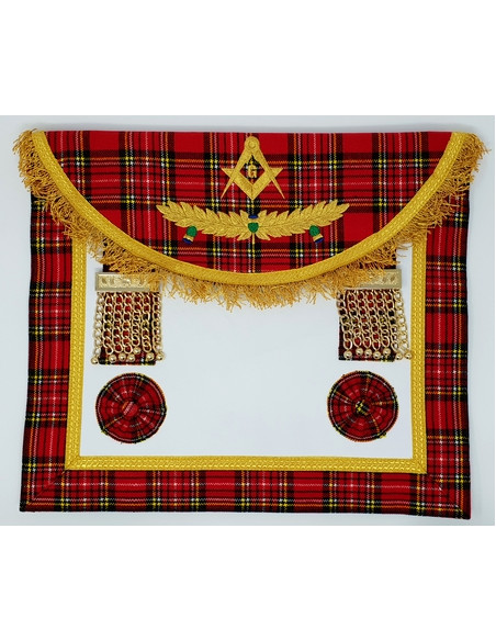 Tablier Maître Maçon cuir avec Pendeloques Or RSE (Rite Standard d'Ecosse)