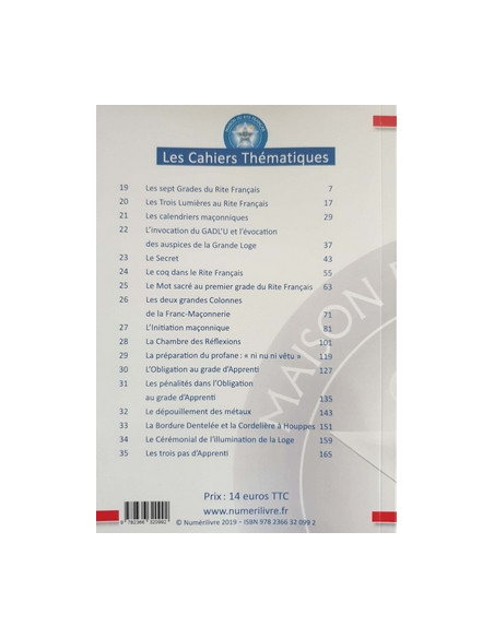 Cahier thématique Apprenti N°2 RF (Rite Français)